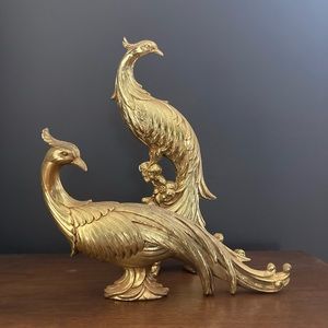 1960’s Hollywood Regency Gold Peacock or Pheasant Statues